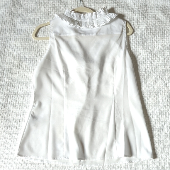 Womens Cleo Buttoned Blouse Sleeveless Tank with Tasteful Collar Ruffles White - Picture 2 of 6